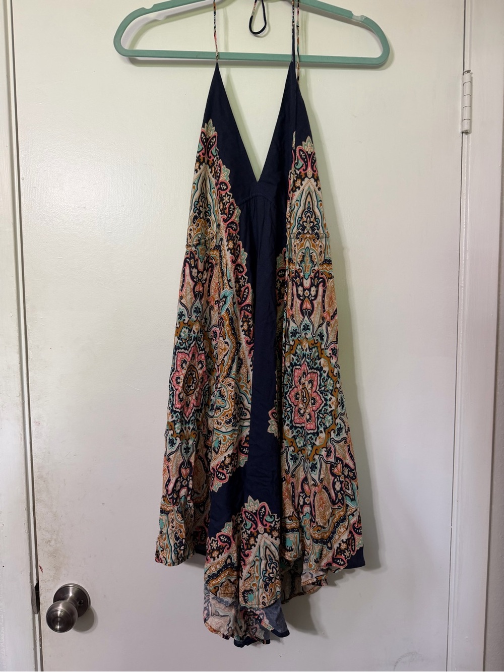 FARM Rio Navy Halter Backless Dress with Multicolor Paisley